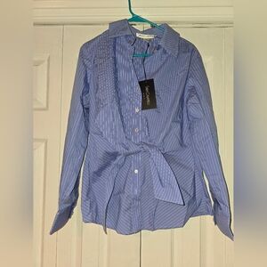 Sara Campbell Winens Casual Blue Button Down Shirt With Tie Up